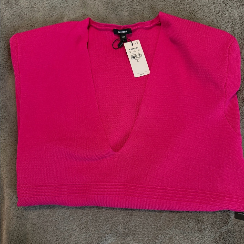 Express Women's V-Neck Sweater in Vibrant Pink - Picture 3 of 6